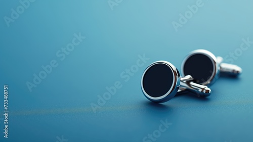 Cufflinks on blue surface with elegance photo