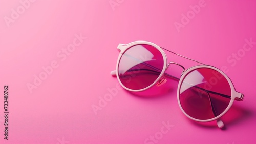 Stylish sunglasses on pink background
