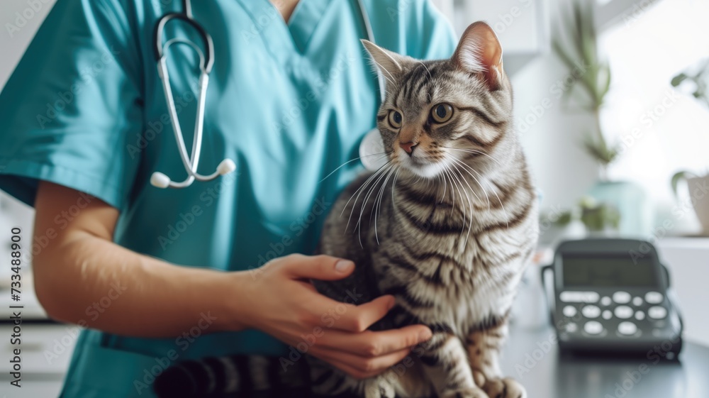 Veterinarian examining a cat in a clinic Veterinarian examining a cat in a clinic