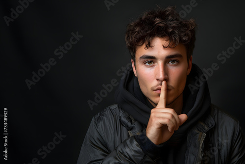 Man making a silent gesture with his finger