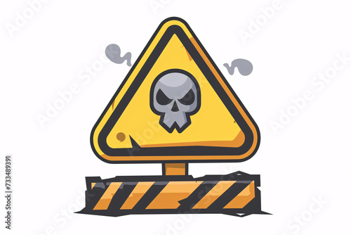 A yellow triangular warning sign with a black skull symbol, indicating danger or caution photo
