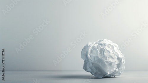 Crumpled white paper ball on grey background photo