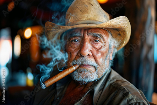 Old Cuban Gentleman Smoking a Cigar