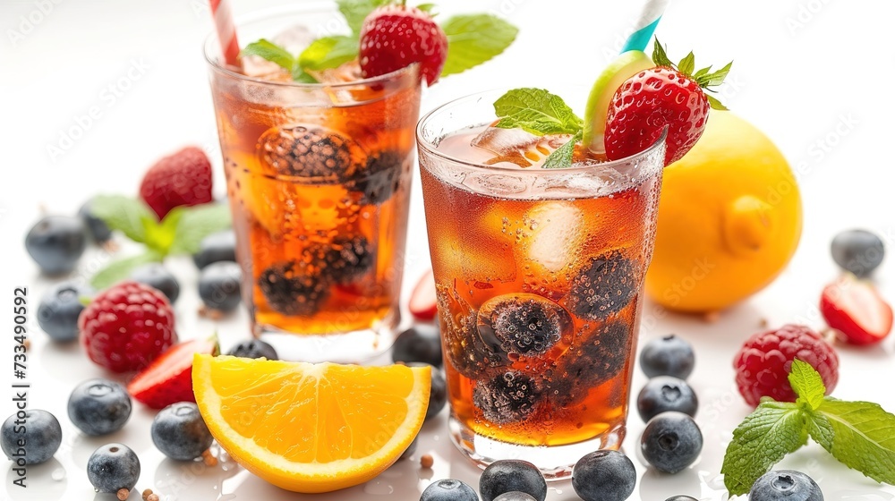 Spring or summer refreshing cold cocktail or mocktail with berries and lemon, raspberry lemonade Spring or summer refreshing cold cocktail or mocktail with berries and lemon, raspberry lemonade