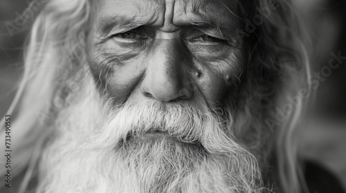 Wrinkled Face of an Old Man with Long White Beard AI Generated