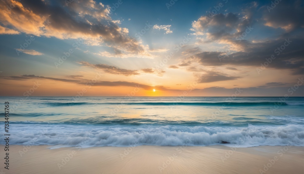 Panoramic view of a tropical beach: Wide seascape where the sky meets the sea Panoramic view of a tropical beach: Wide seascape where the sky meets the sea
