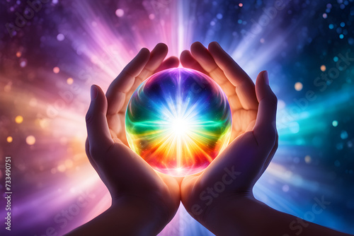 Energy Healing Hands, the power to heal is in your hands, holding a crystal ball, seeing the future, fortune telling photo