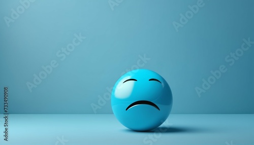 Blue Monday concept with sad emoji face on a light blue background