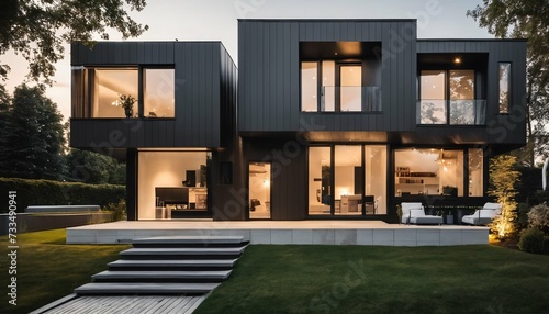 Contemporary cubic house in Scandinavian design featuring a stylish exterior front view