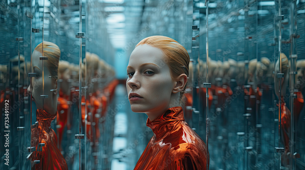 creative portrait of a woman between mirrors creative portrait of a woman between mirrors