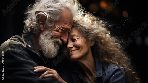 loving elderly couple hug each other