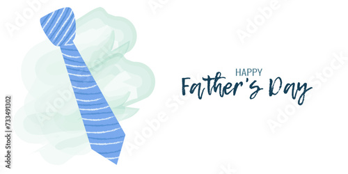 Templates Father Day holiday in watercolor style. Striped tie on a blue background. Greeting Card or Flyer Design.