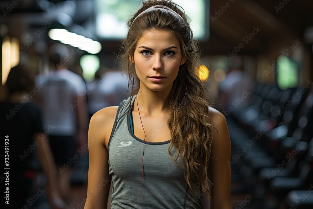 A girl working out in the gym with focused determination