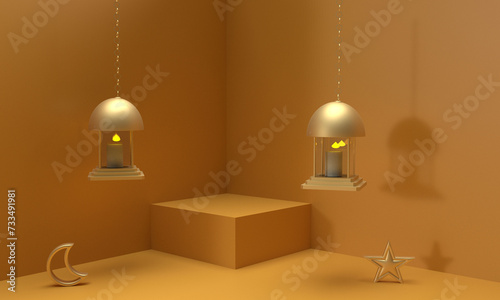 lamp lightbulb candle bright orange yellow brown color background wallpaper podium stage showcase stand ramadan mubarak kareem islam religion muslim ramadon arabic mosque march april may month event  photo