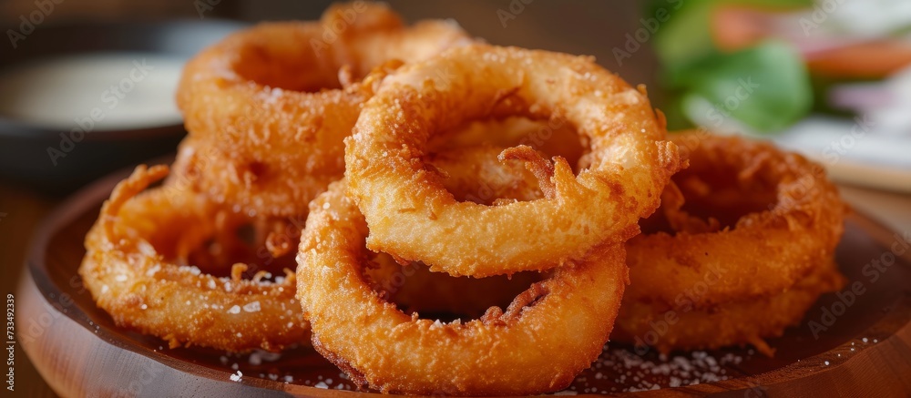 Triple the Crispy Delight with Battered, Fried French Oni Rings in a Group Setting Triple the Crispy Delight with Battered, Fried French Oni Rings in a Group Setting