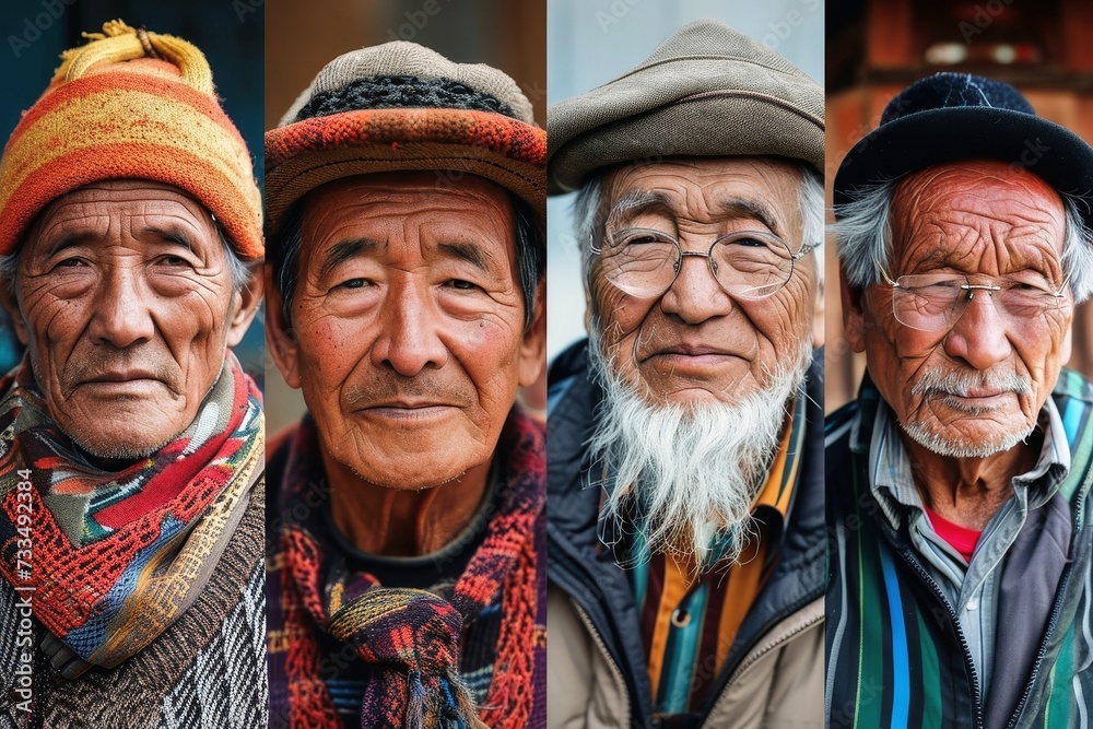 A collage of elder men showing ethnical diversity. A collage of elder men showing ethnical diversity.