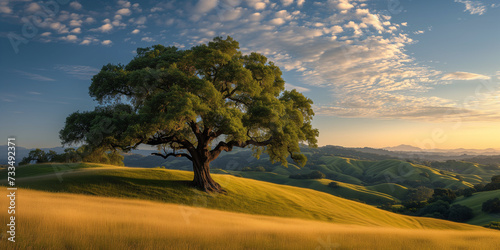 Old oak tree on a meadow photo