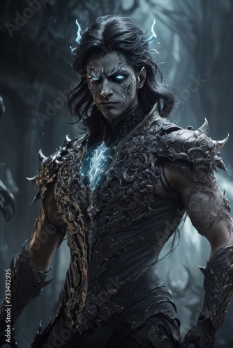 Portrait of a fantasy warrior prince in a dark forest. Fantasy. Generative AI.