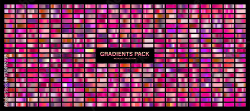 Red, violet glossy gradient, metal foil texture. Sunset color swatch set, summer vibes. Collection of high quality gradients. Shiny metallic background. Design element. Vector illustration photo