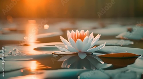 a delicate water lily floating on the surface of a pond
 photo