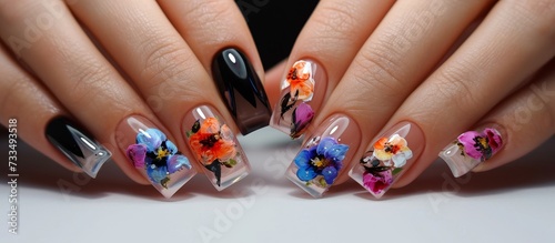 Gel polish covers the nails with flower art  caring for hands and adding a touch of sensuality.