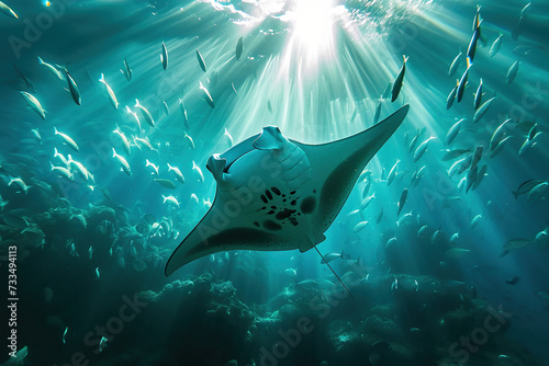 underwater scene, manta ray