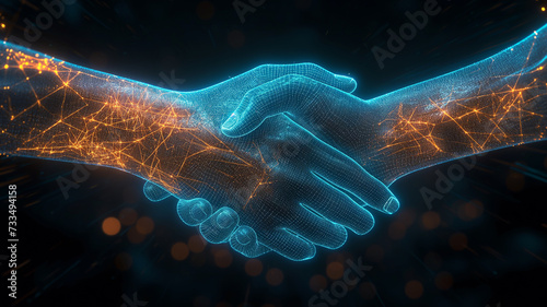 blue print, xray, technological handshake background photo