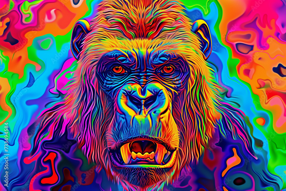 A psychedelic Gorilla. Generative AI