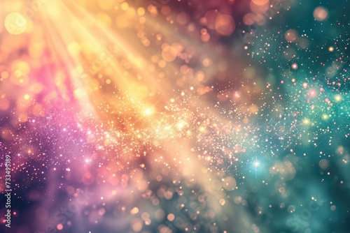 Abstract cosmic field with pastel colored lights and copy space. © darshika