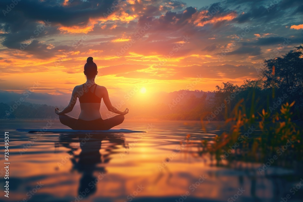 Sunset yoga and meditation for serenity.