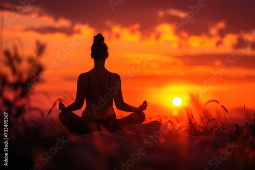Sunset yoga and meditation for serenity. © darshika