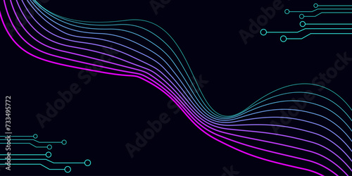 Tech template in cyberpunk style geometric shape. Sound wave. Design social networks mobile application banners poster postcard presentation and advertisement. Vector illustration.