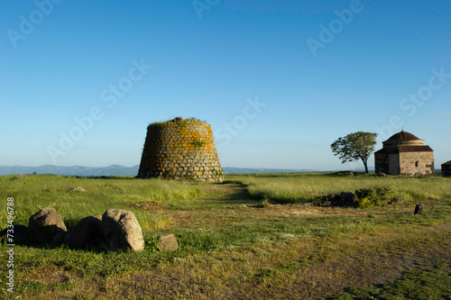 Nuraghe and Church of Santa Sabina. Silanus. Nuoro. Sardinia. Italy