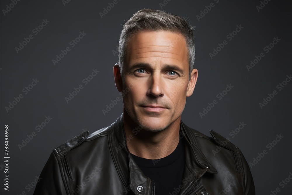 Portrait of a handsome mature man in leather jacket. Men's beauty, fashion. Portrait of a handsome mature man in leather jacket. Men's beauty, fashion.