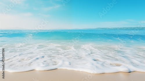 Sea waves at the beach. Minimalist aesthetic. Calmness and relax. Copy space, Generative AI.
