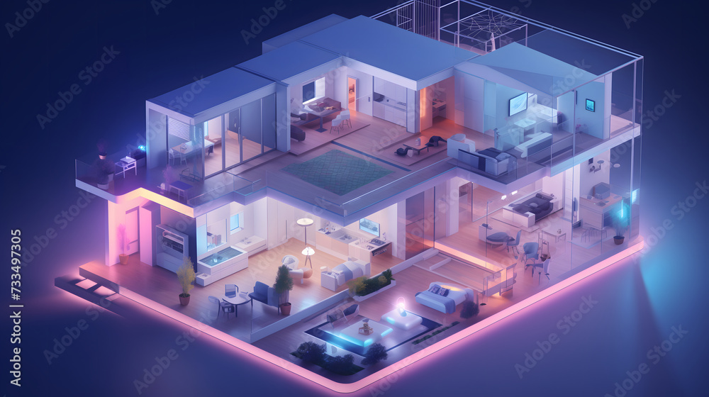 isometric 3D illustration of smart home, modern house design with ...