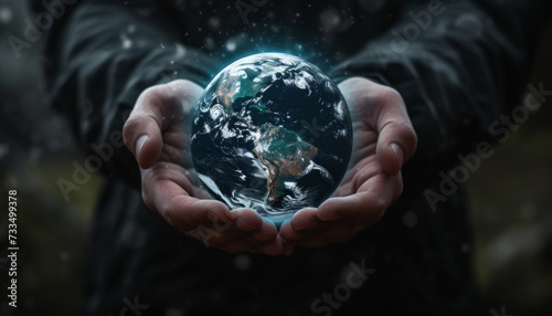 Hands Holding a Small Globe with a Vision of Earth