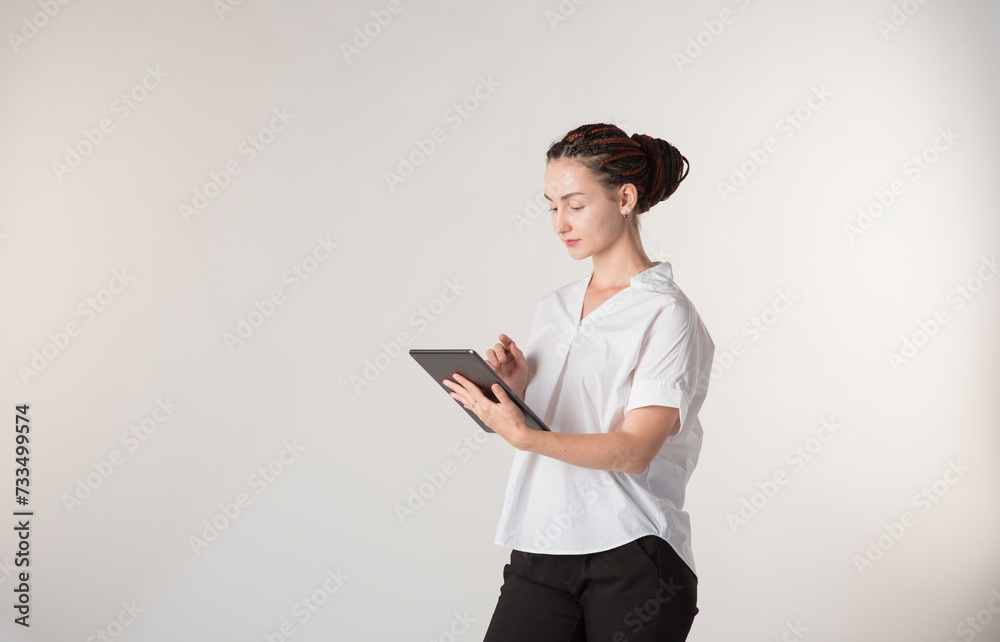 professional business woman with tablet on white background professional business woman with tablet on white background