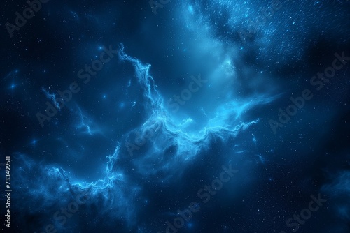 Mystical Blue Nebula and Star Formation in Deep Space Background