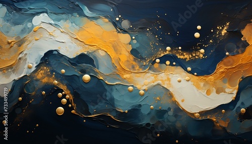 Abstract Painting Background in White Gold and Blue Colors.