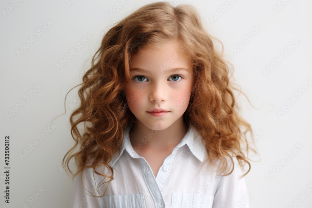 Portrait of a cute little girl with long curly hair on a white background Portrait of a cute little girl with long curly hair on a white background