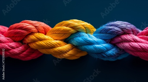 Team rope diverse strength connect partnership together teamwork unity communicate support. Strong diverse network rope team concept integrate braid color background cooperation empower power. Join