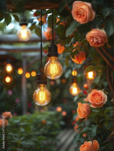 Summer Garden Party, Casual Elegance with Floral Arrangements and Festive Lights