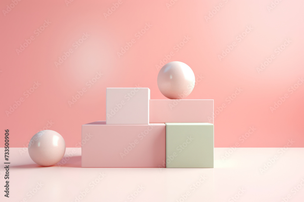 Pastel Pink Geometric Shapes on Blank Background: Abstract 3D Render Illustration Pastel Pink Geometric Shapes on Blank Background: Abstract 3D Render Illustration