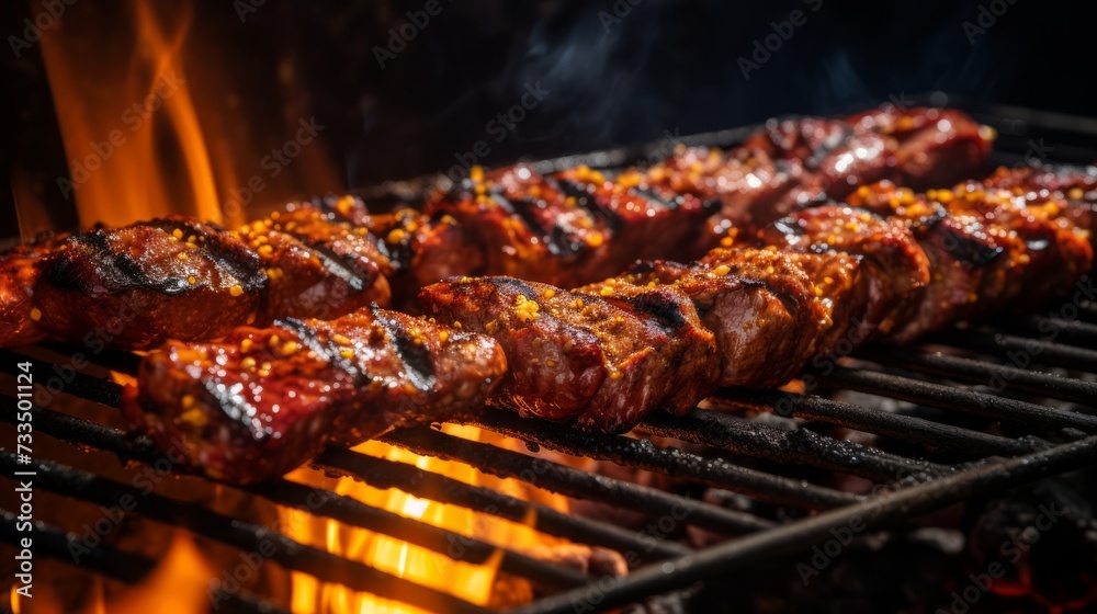 beef shish kabobs on the grill. Neural network AI generated art beef shish kabobs on the grill. Neural network AI generated art