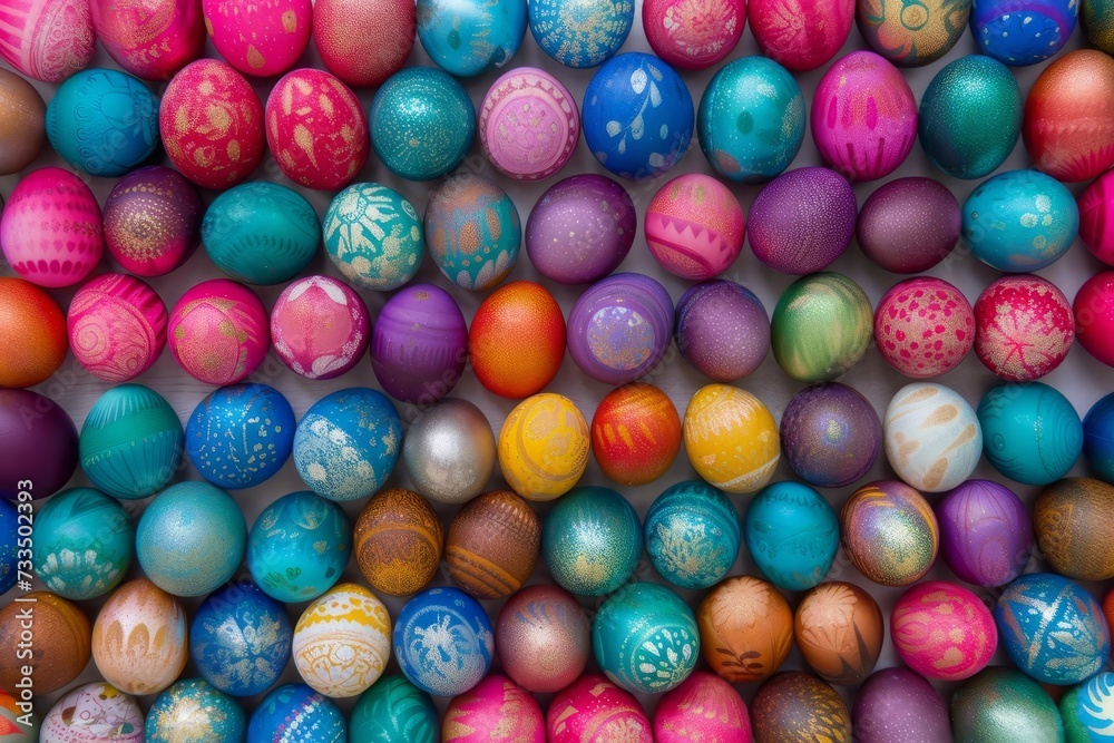 Colorful easter eggs arranged in a vibrant and festive pattern Celebrating the joy and tradition of the easter holiday