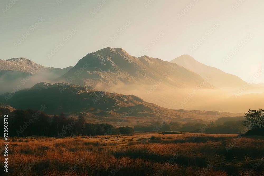 Obraz premium Golden hour mountain landscape Serene and majestic With a focus on natural beauty and tranquility