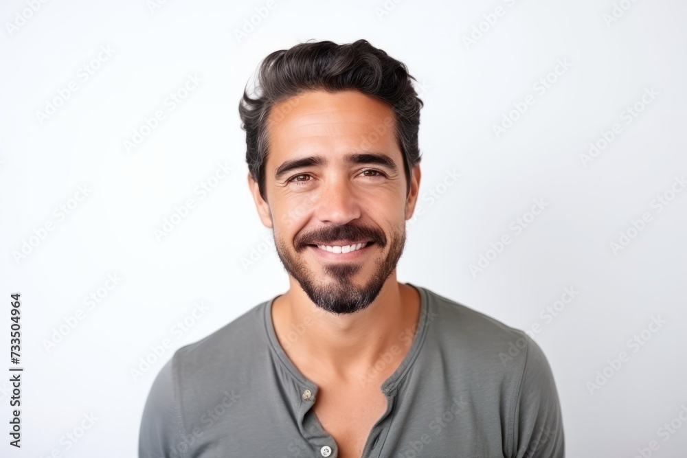 Portrait of a handsome young man smiling at the camera while standing against grey background Portrait of a handsome young man smiling at the camera while standing against grey background