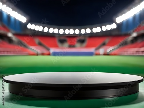  Photo 3D luxury podium stage with football ground stadium background