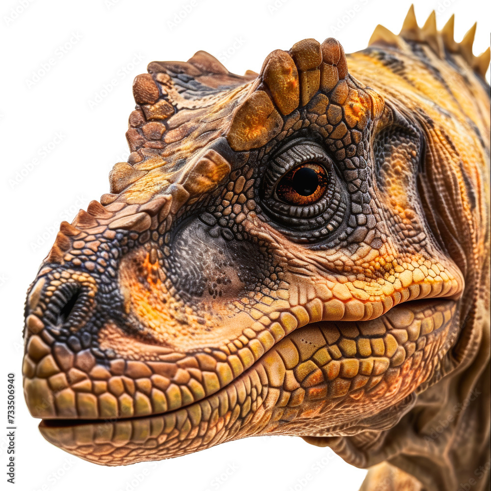 Obraz premium Dinosaur face isolated on transparent background, cut out, png